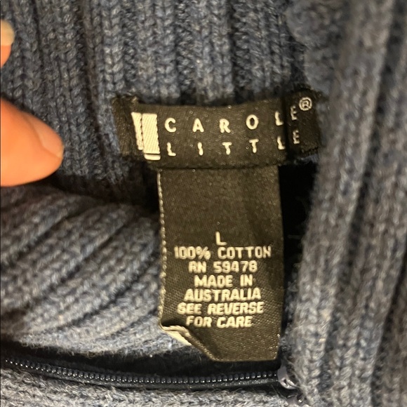 Carole Little Chunky Knit Cotton Sweater Ribbed Blue Side Zip Size Large - Picture 12 of 12